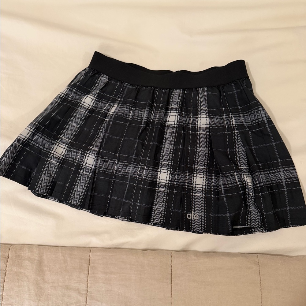 Alo- Legacy Black and White Plaid Tennis Skirt